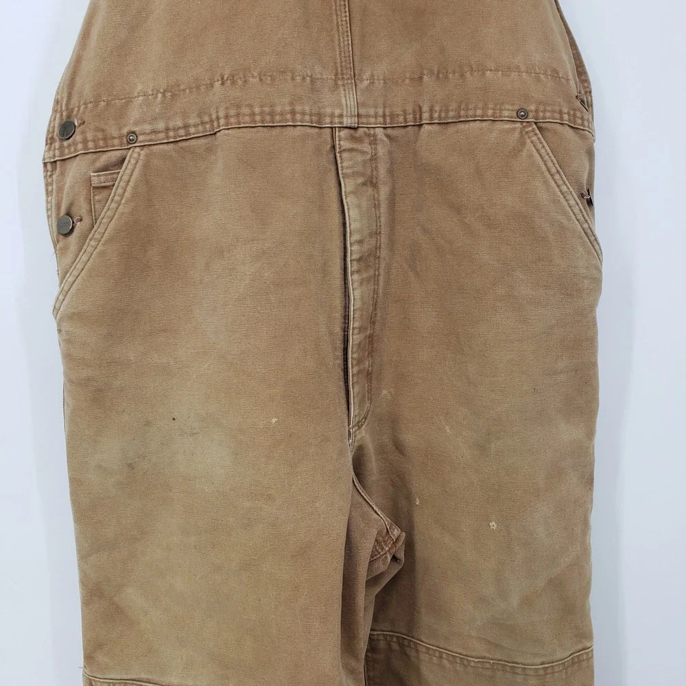 Vintage Carhartt Thrashed Duck Canvas Quilted Lined Bib Overalls 42x34 Distress